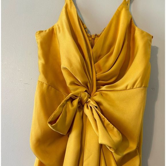 New do + be Gold Satin Bow Ruched Wrao Dress Size Medium New With Tags - Picture 12 of 12